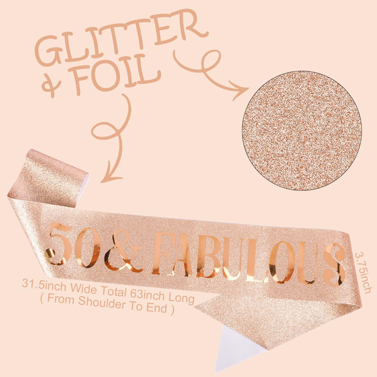 50Th Birthday Decorations – 50 & Fabulous Birthday Crown & Sash Set, Rose Gold