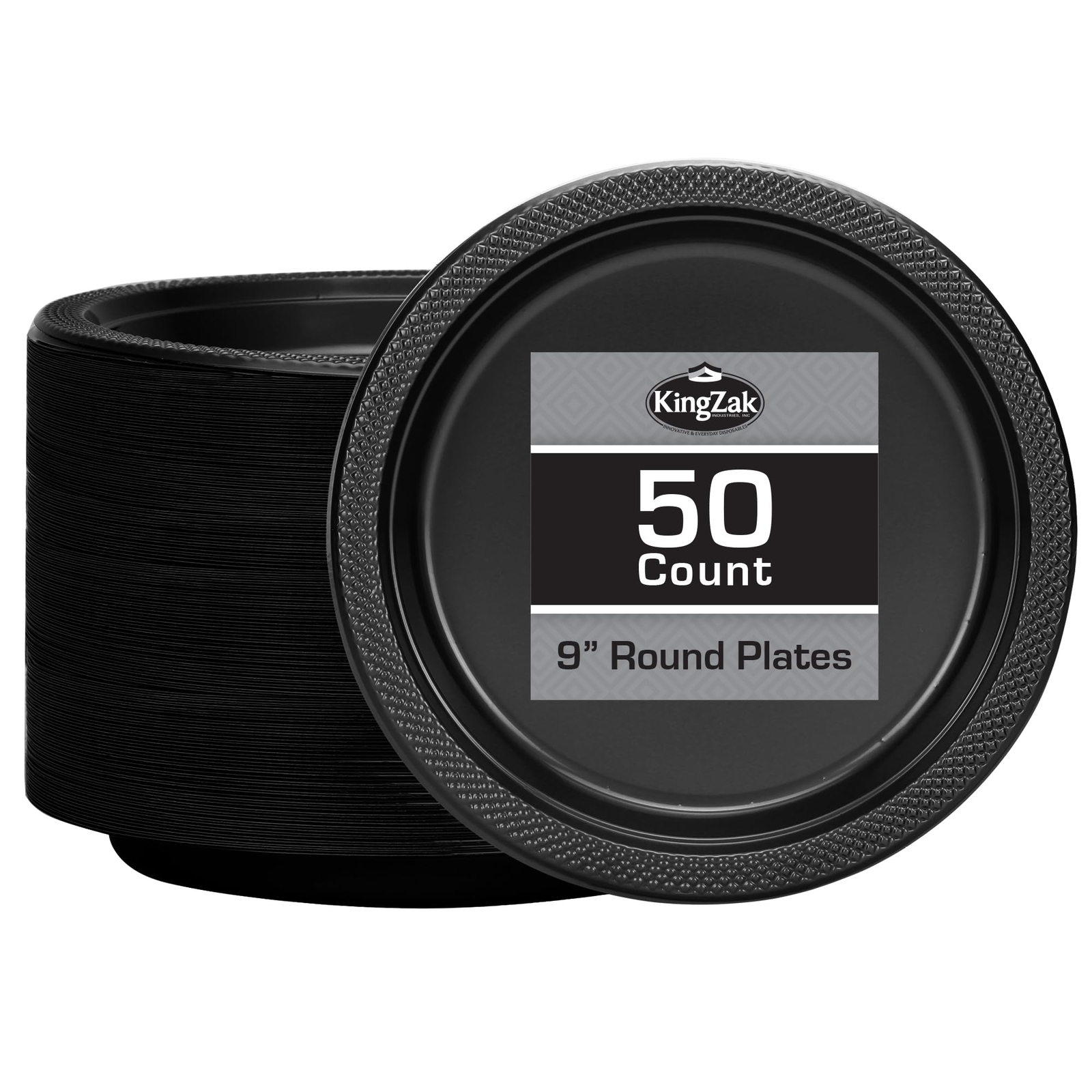 50 Pack 9 Inch Black Disposable Plastic Plates for Parties and Events