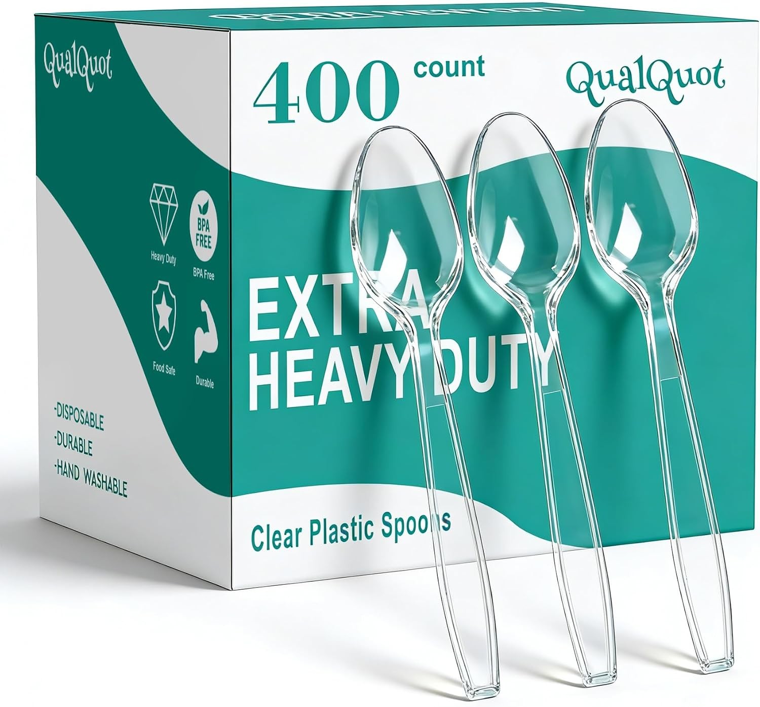 400 Count Heavy Duty Clear Plastic Spoons, Solid and Durable Disposable Spoons,