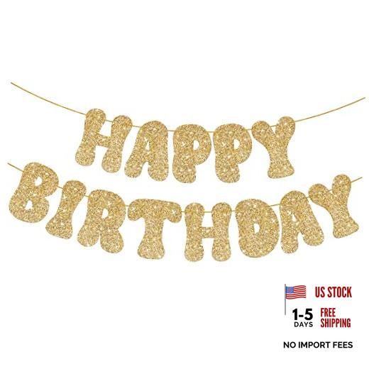 Happy Birthday Banner – Pre-strung, 10 Feet | Gold Happy Birthday Glitter Gold