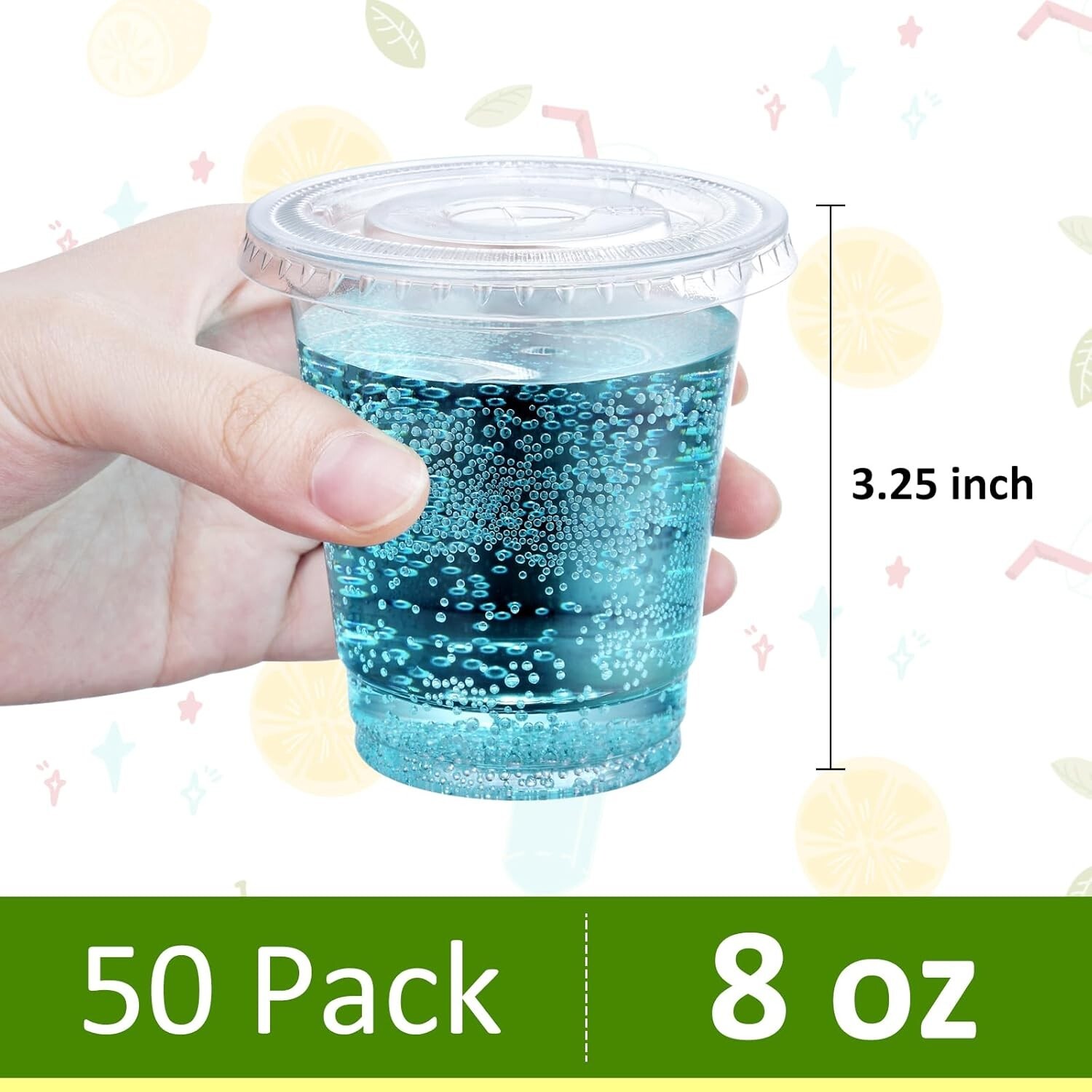 Clear 8 oz Plastic Cups with Lids – Disposable Cold Drink Containers, 50 Pack