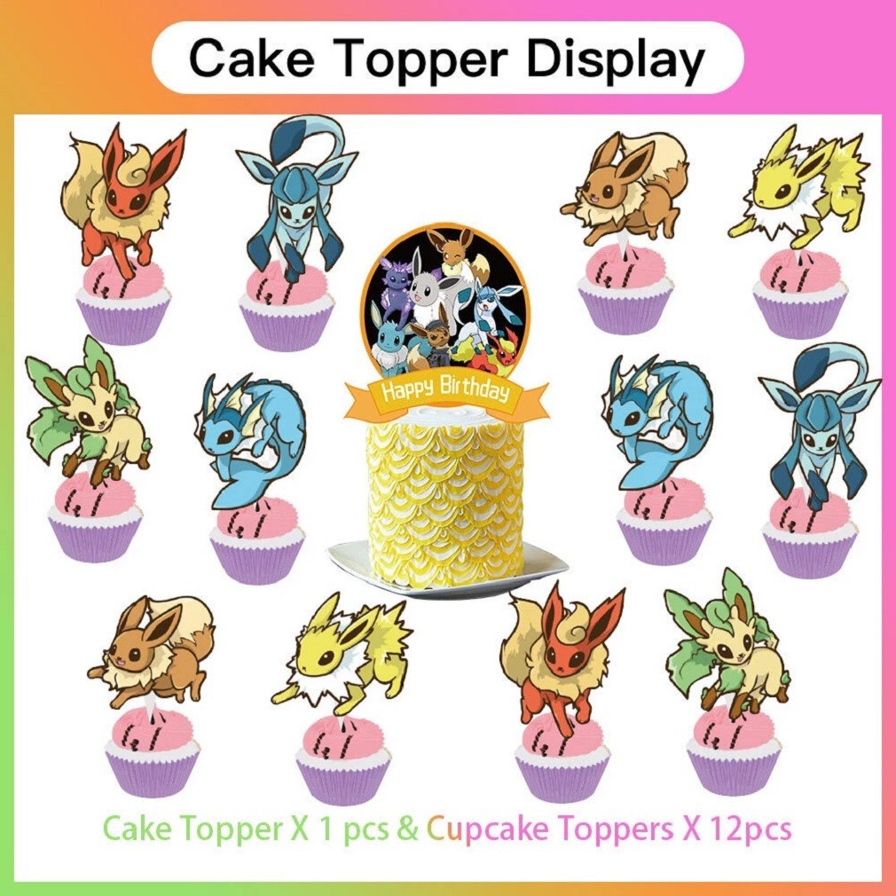 Eevee Happy Birthday Party Supplies Plates Balloon Cake Toppers Banner 5x3ft