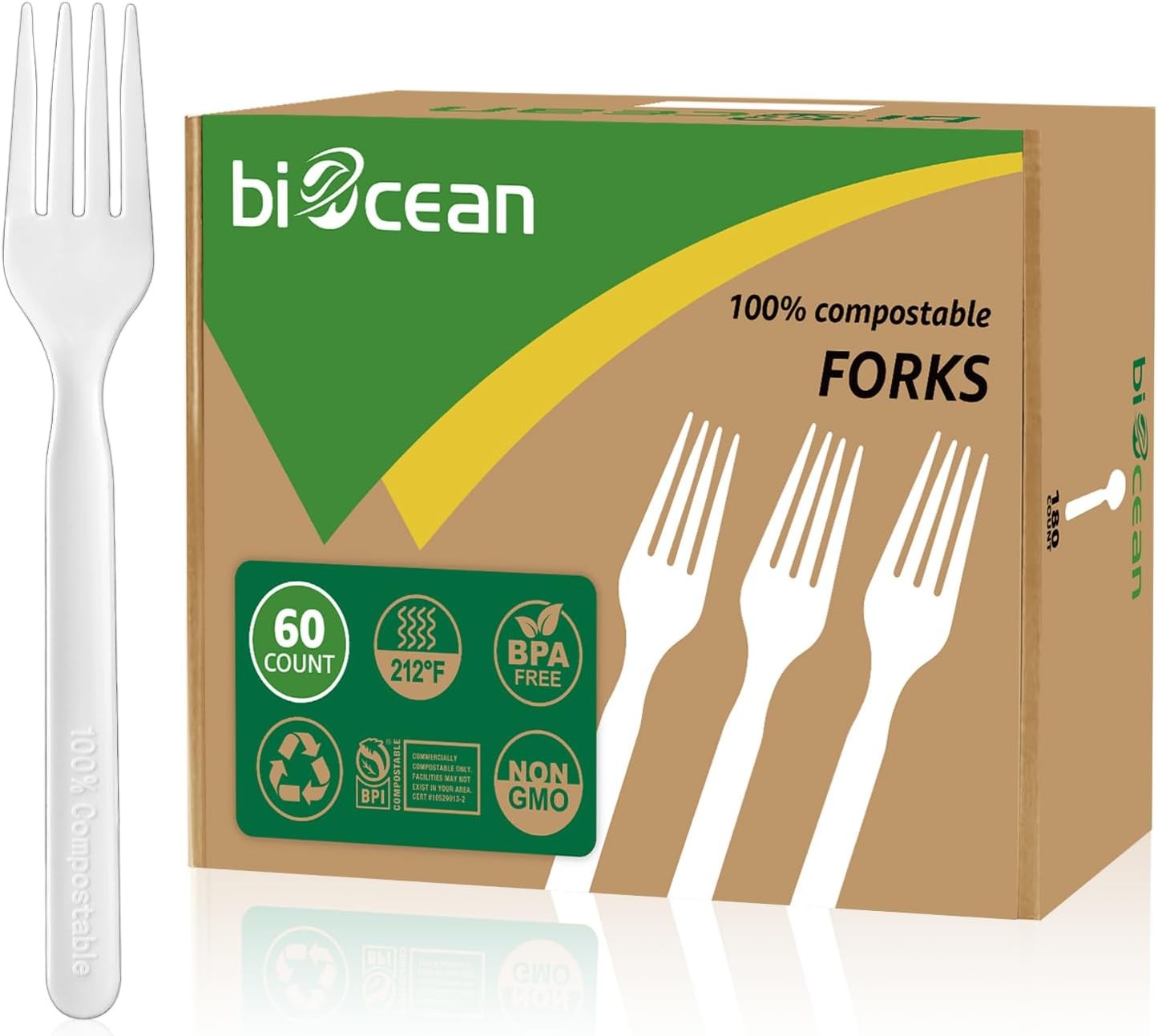 100% Compostable Forks 60 Count Disposable Forks Heavy Duty Utensils Set Fork