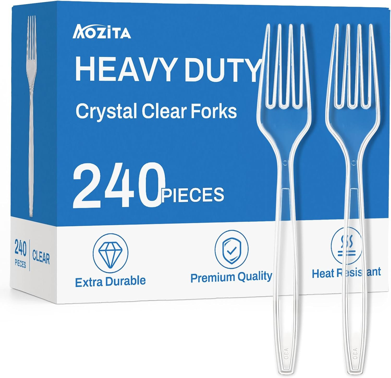 240 Count Extra Heavy Duty Clear Plastic Forks, Solid and Durable Premium Dispos