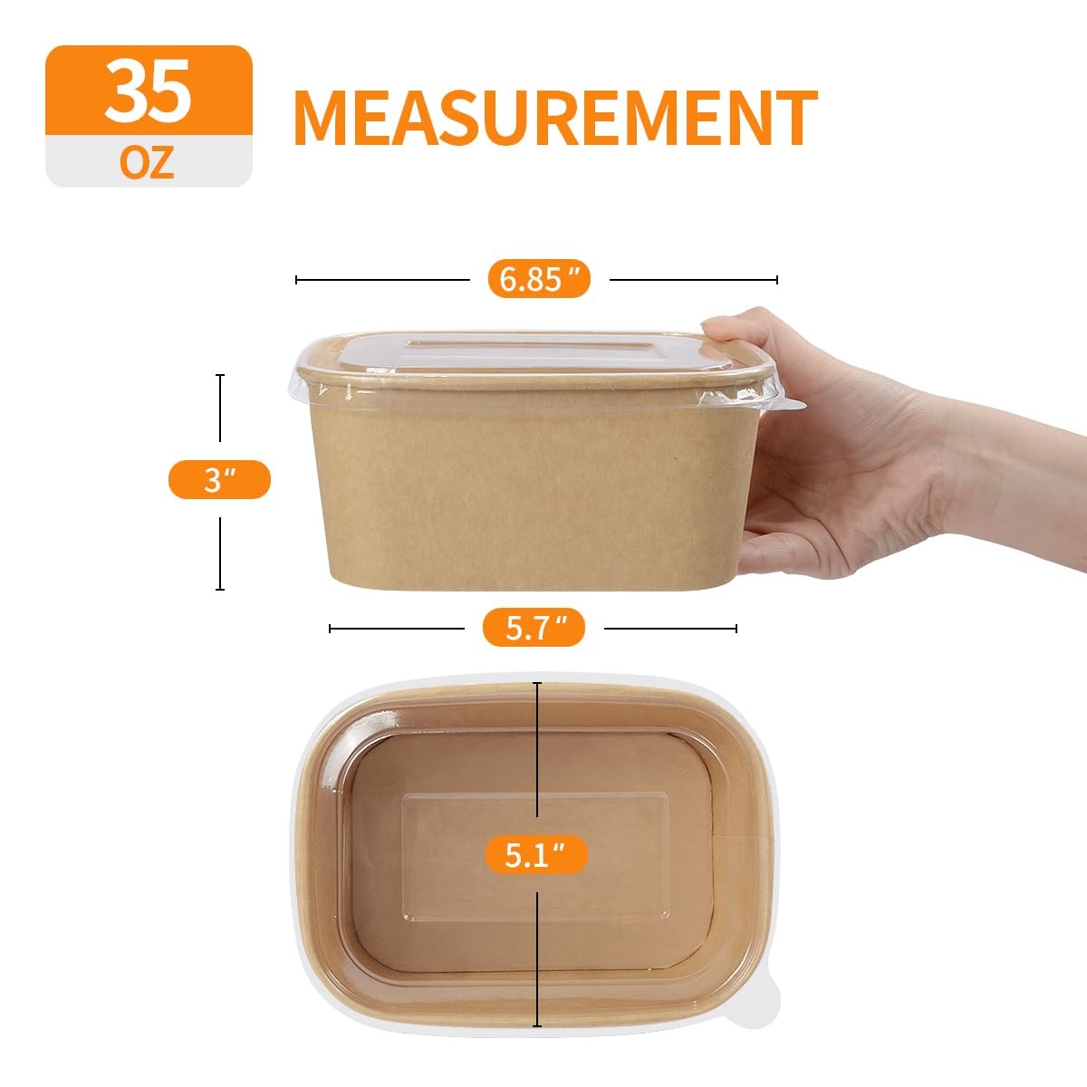 35 oz Paper Food Containers with Lids 50 Pack Meal Prep Containers