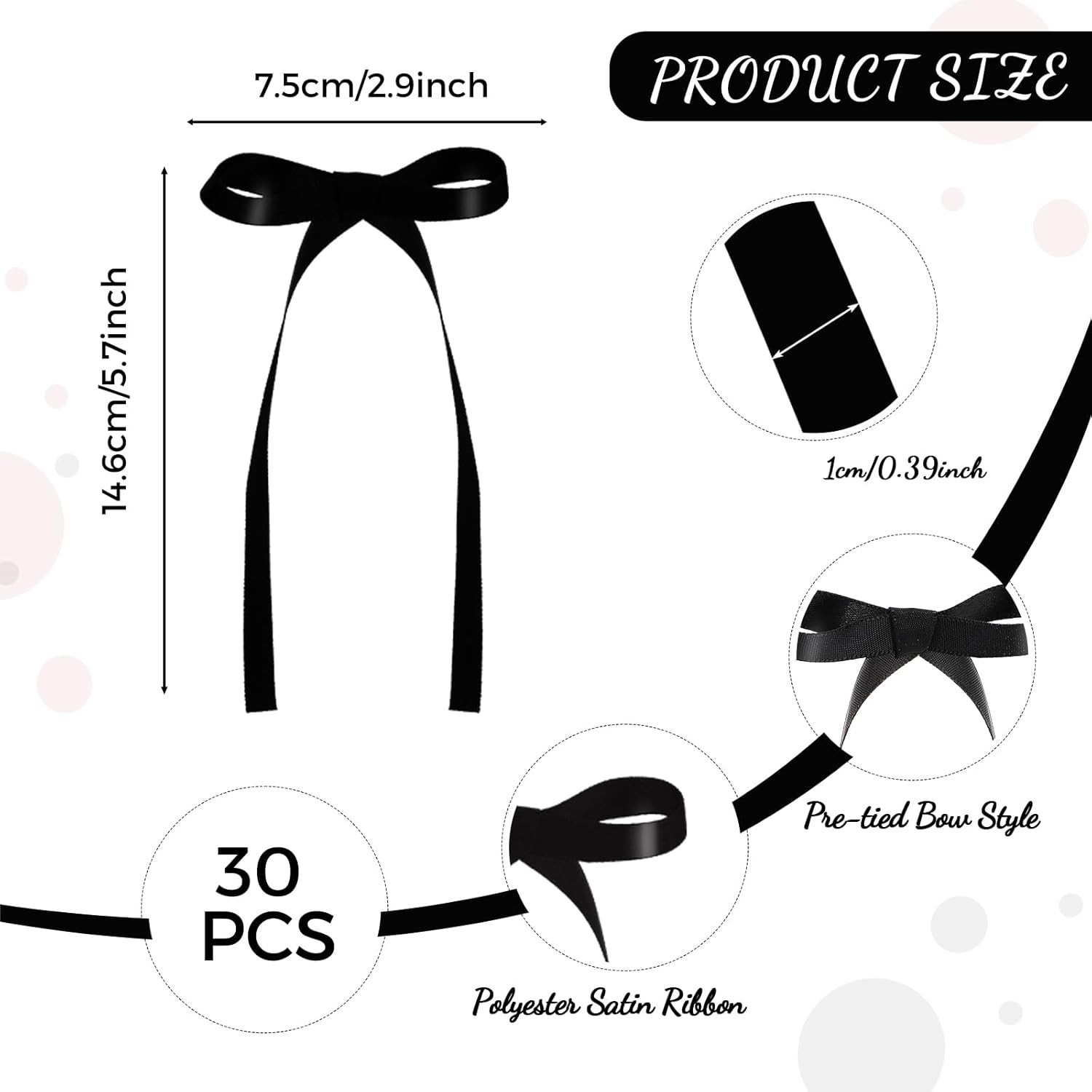Versatile 30 PC Black Ribbon Bow Cupcake Toppers for All Occasion Celebrations