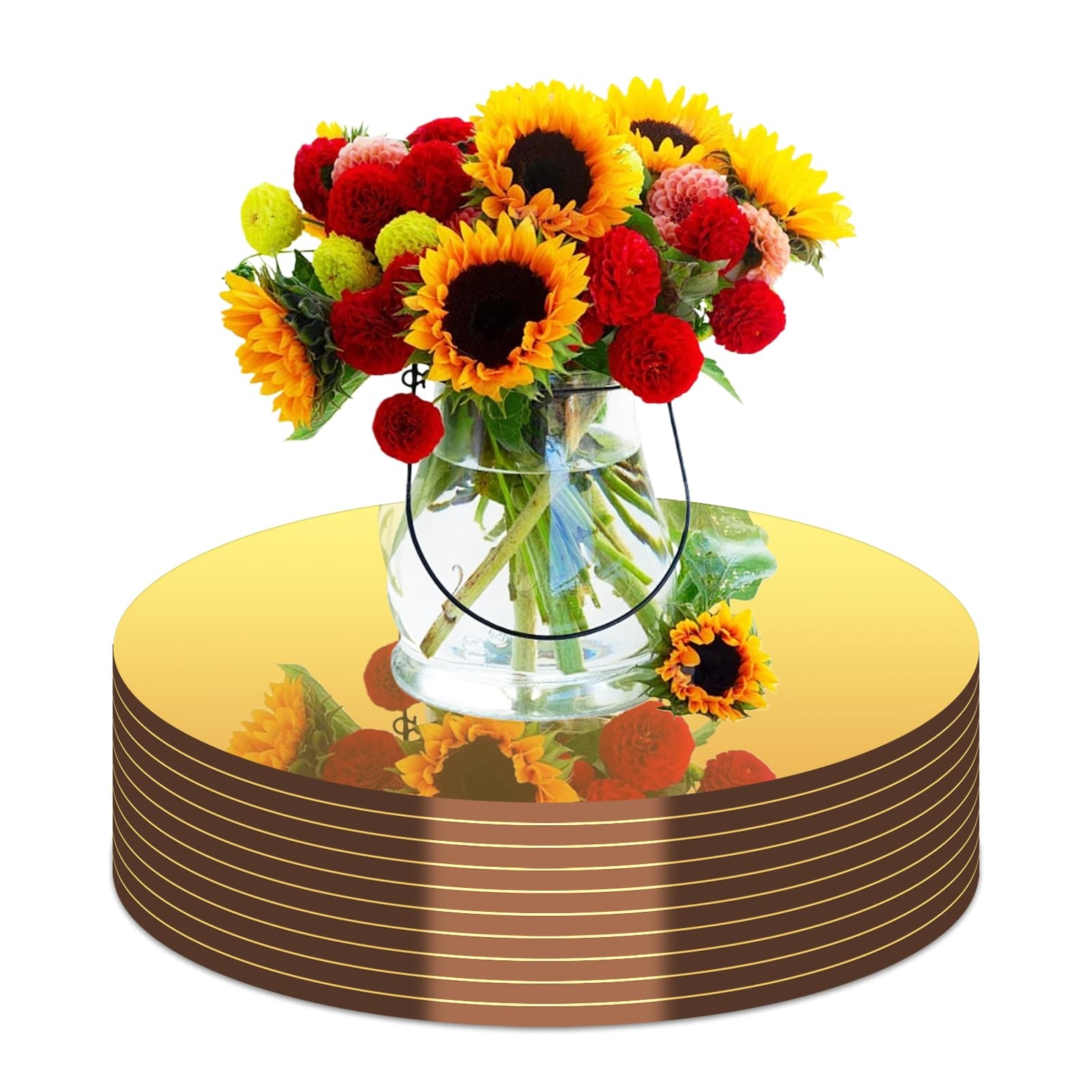 10PCS Gold Round Mirror Centerpieces for Tables Acrylic Circle Mirror Tray Ca…