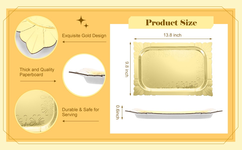 4 Pcs Rectangle Serving Trays Heavy Duty Disposable Paper Cardboard Serving