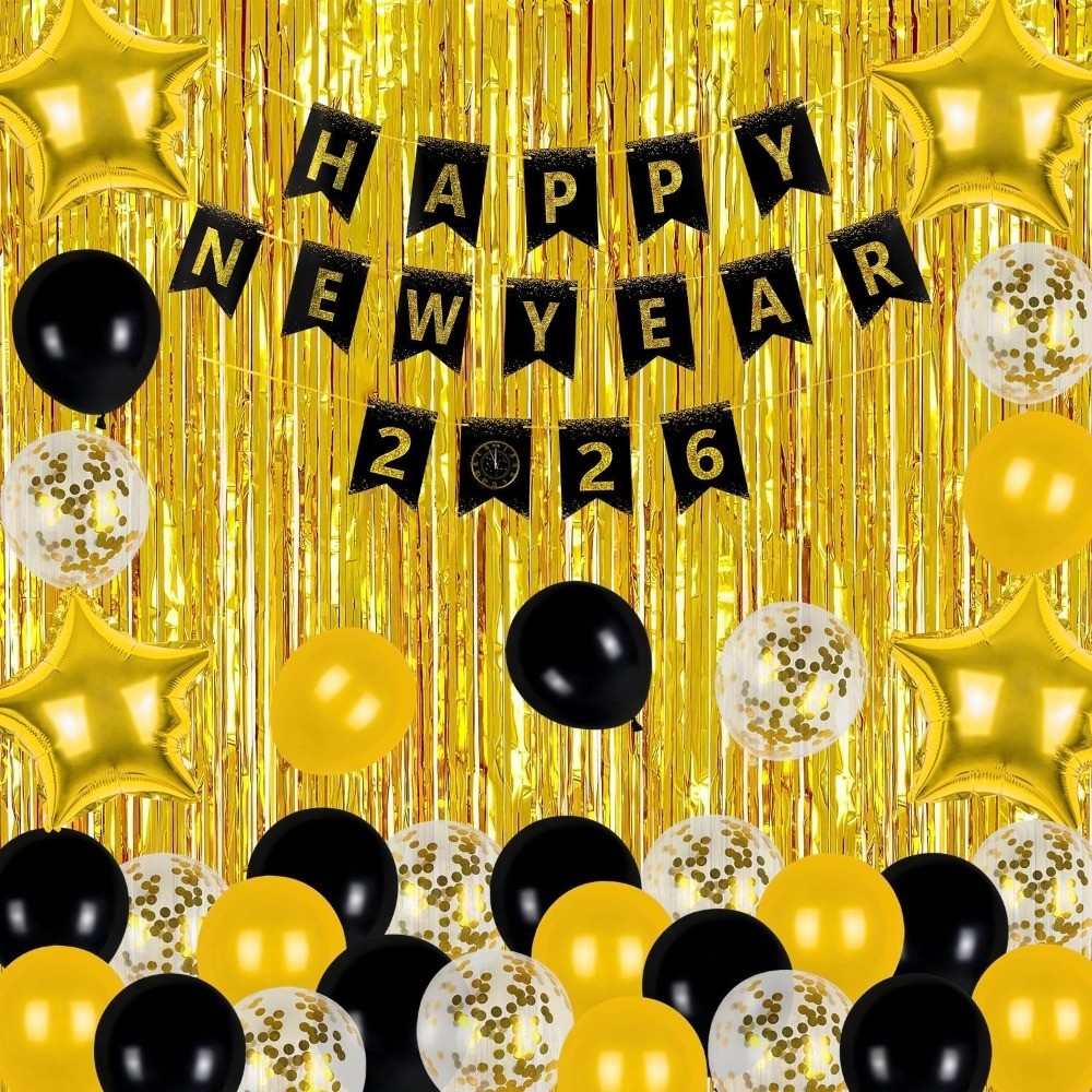 New Years Eve Party Supplies 2026, 2026 Happy New Year Banner Gold Fringe