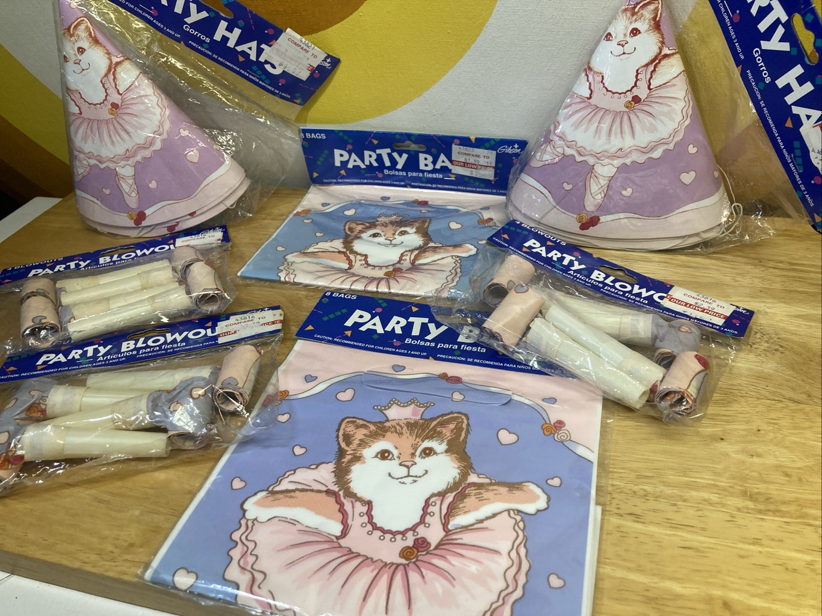 VTG 90s Ballerina Kitten Cat Party Favors Loot Bags Hats Gibson 1994 80s Retro