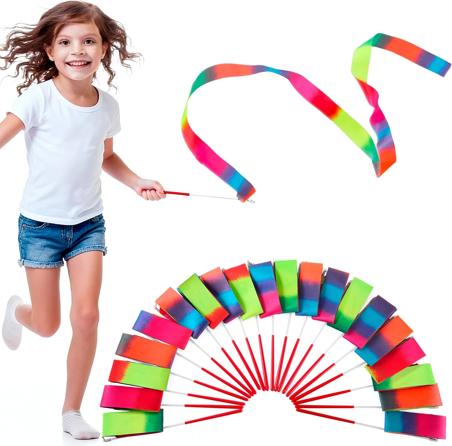 10 Pcs Ribbon Dancing Wands Party Favors Set, Dance Ribbon Gymnastics Ribbon Wan