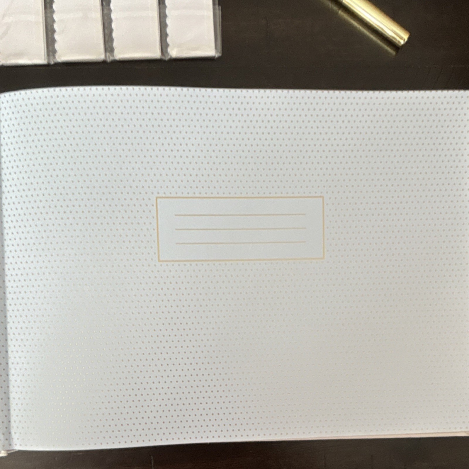 Elyn Contemporary Guest Book White Gold Light Blue with Gold Pen and Accessories