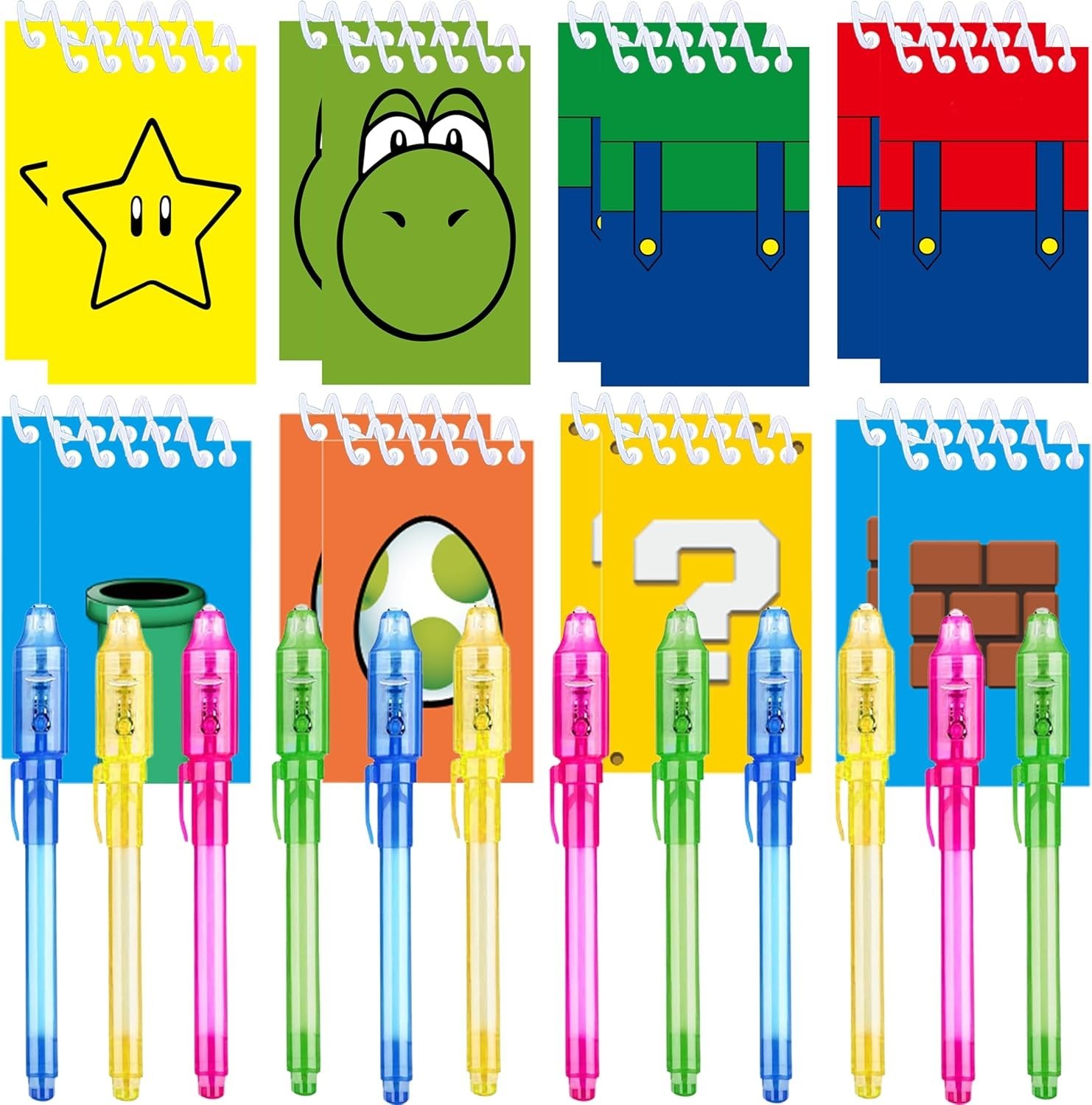 24 Pcs Super Bros Party Favors | Set of 12 Invisible Ink Pen and 12 Super Bros