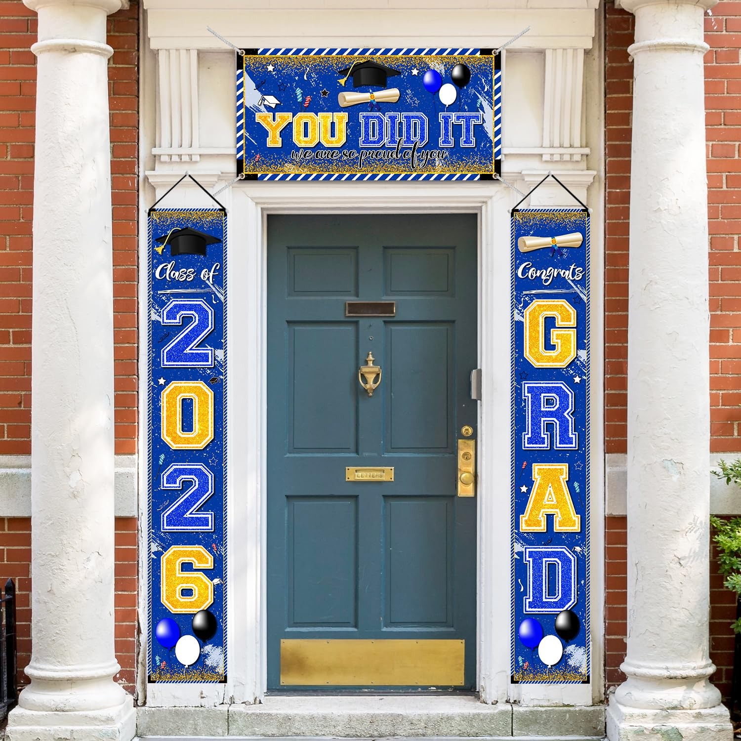 Blue and Gold Graduation Decorations Class of 2026 Banner