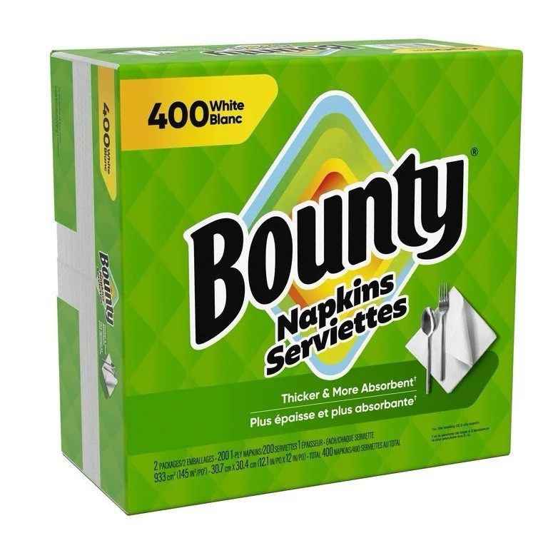 (2 pack) Bounty Everyday Disposable Paper Napkins, White, 400 Count Napkins