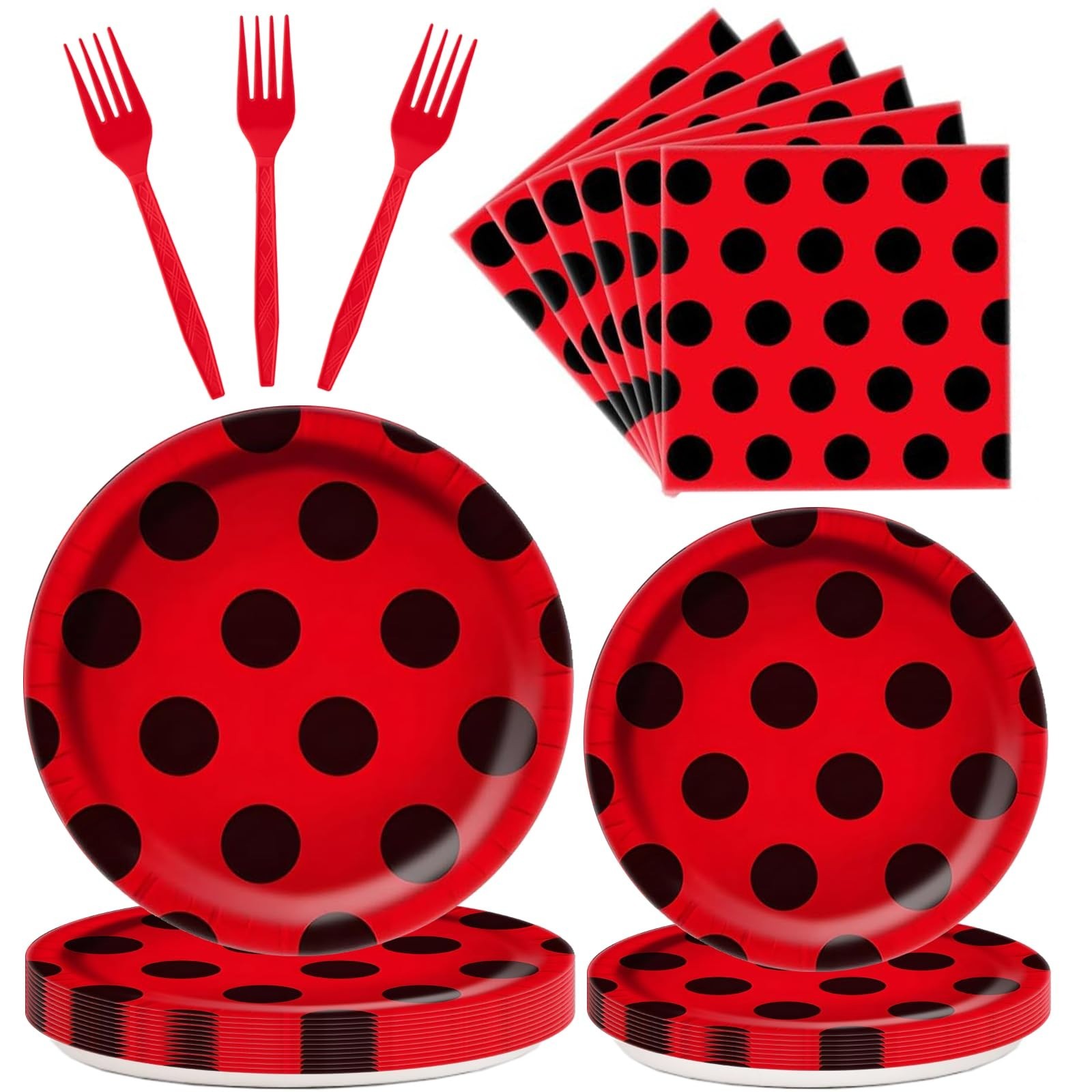 96Pcs Ladybug Party Supplies – Cute Disposable Plates & Napkins for 24 Guests