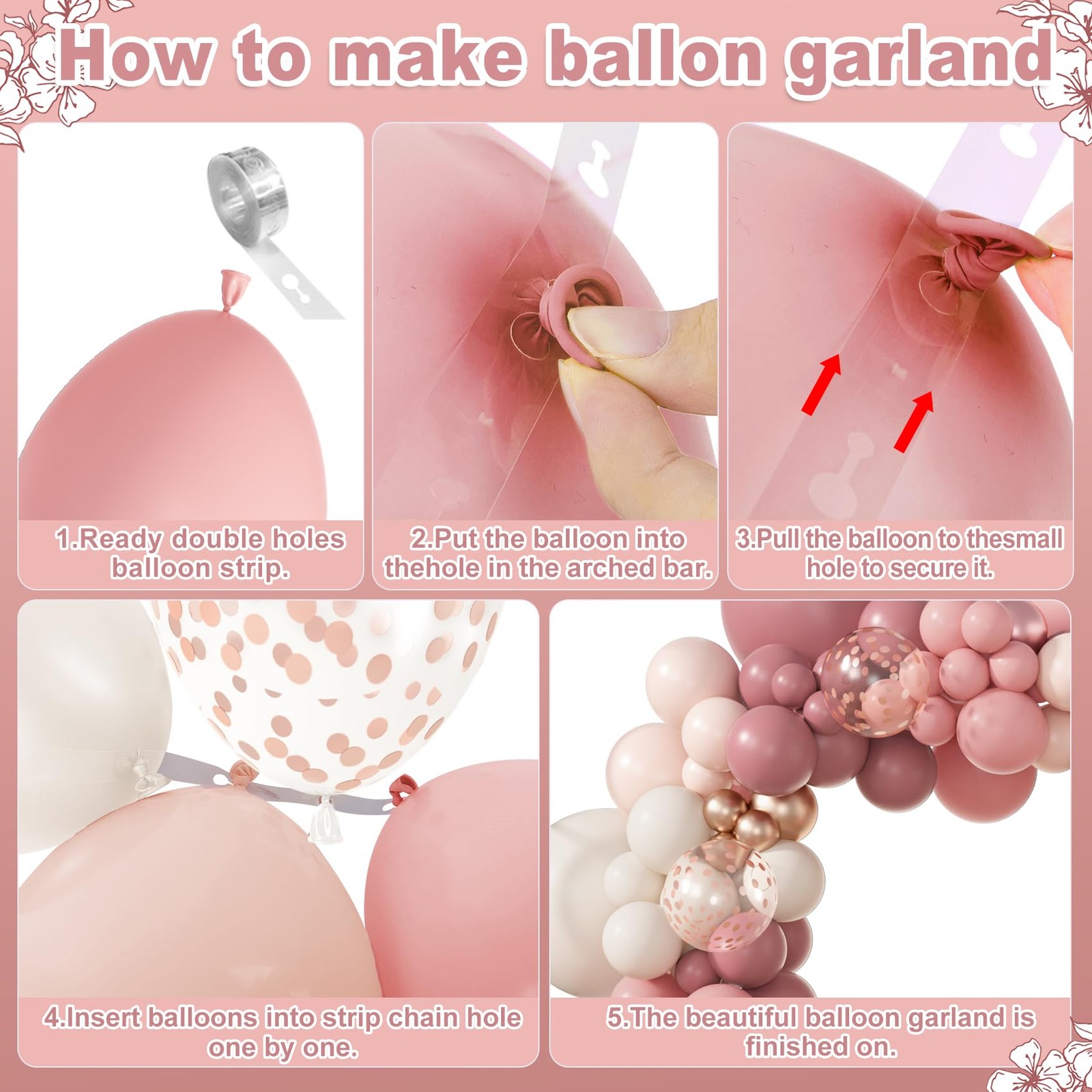 173Pcs Dusty Rose Pink Nude Balloon Garland Arch Kit, 18In Retro Blush Peach …