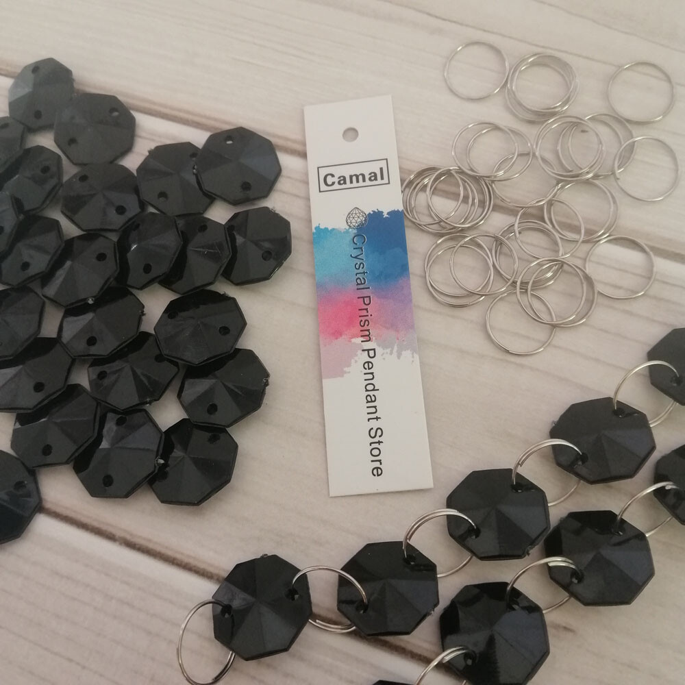 500Pcs Black Octagons + Rings Garland Bead Decoration Acrylic Crystal Chandelier
