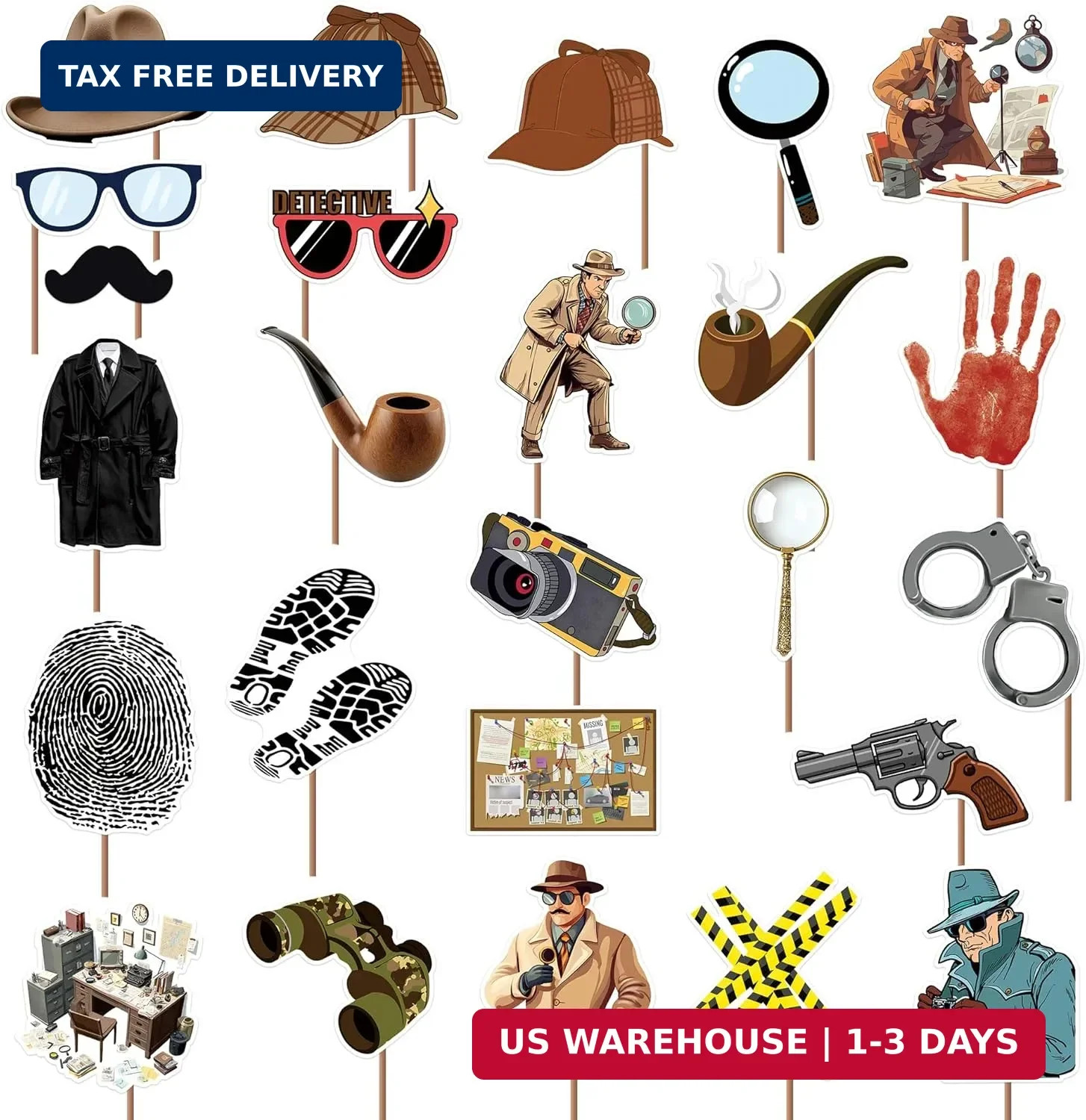 CupaPlay Detective Photo Booth Props Party Favor, Top Secret Spy Halloween Murde