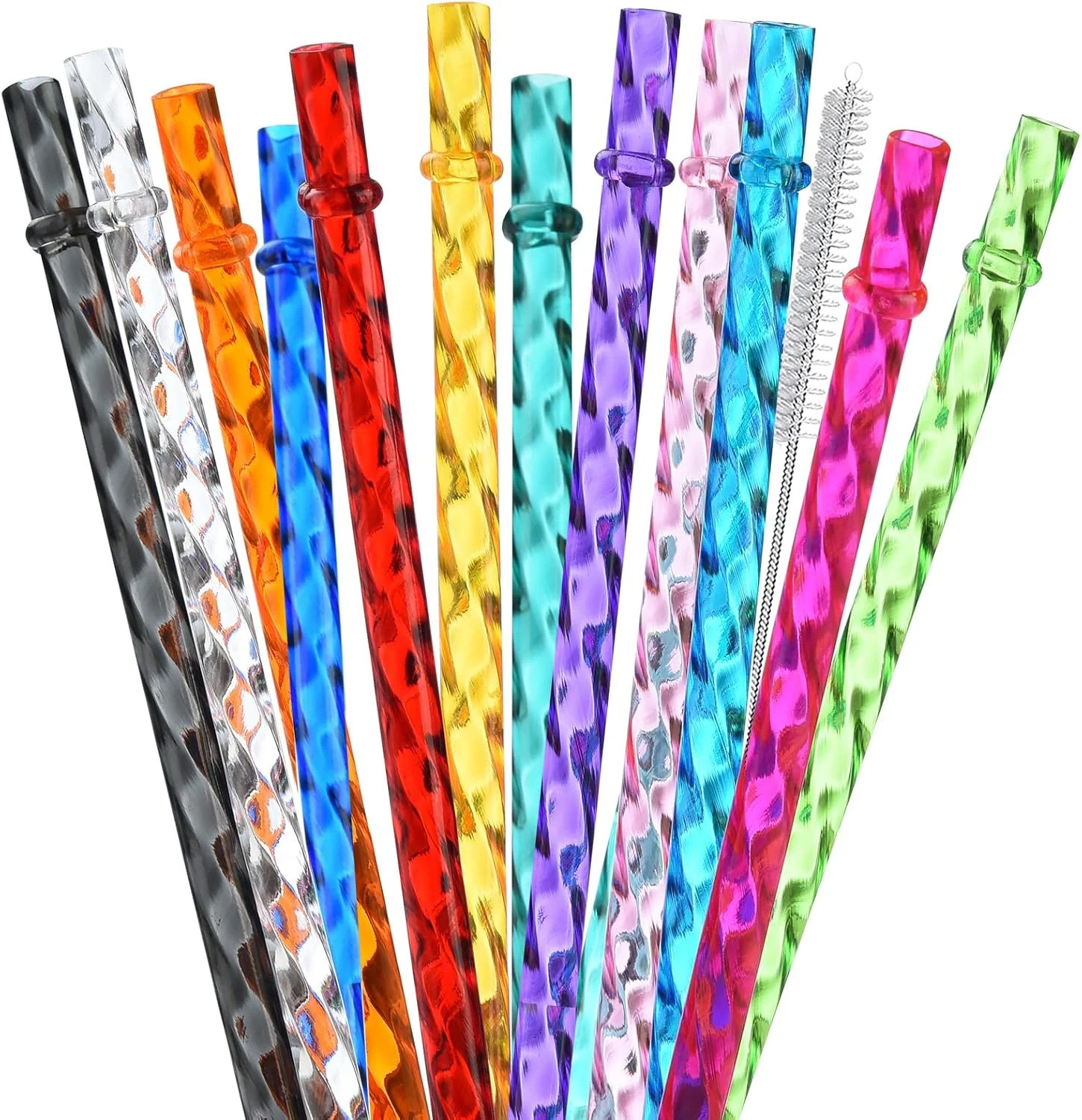 ALINK 12-Pack Reusable Plastic Clear Swirl Straws, 13″ Extra Long Colorful Hard