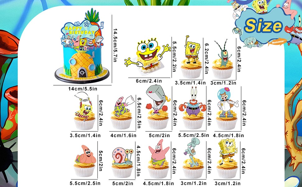 SpongeBob Birthday Cake Toppers SpongeBob Party Decorations Cupcake Toppers Set