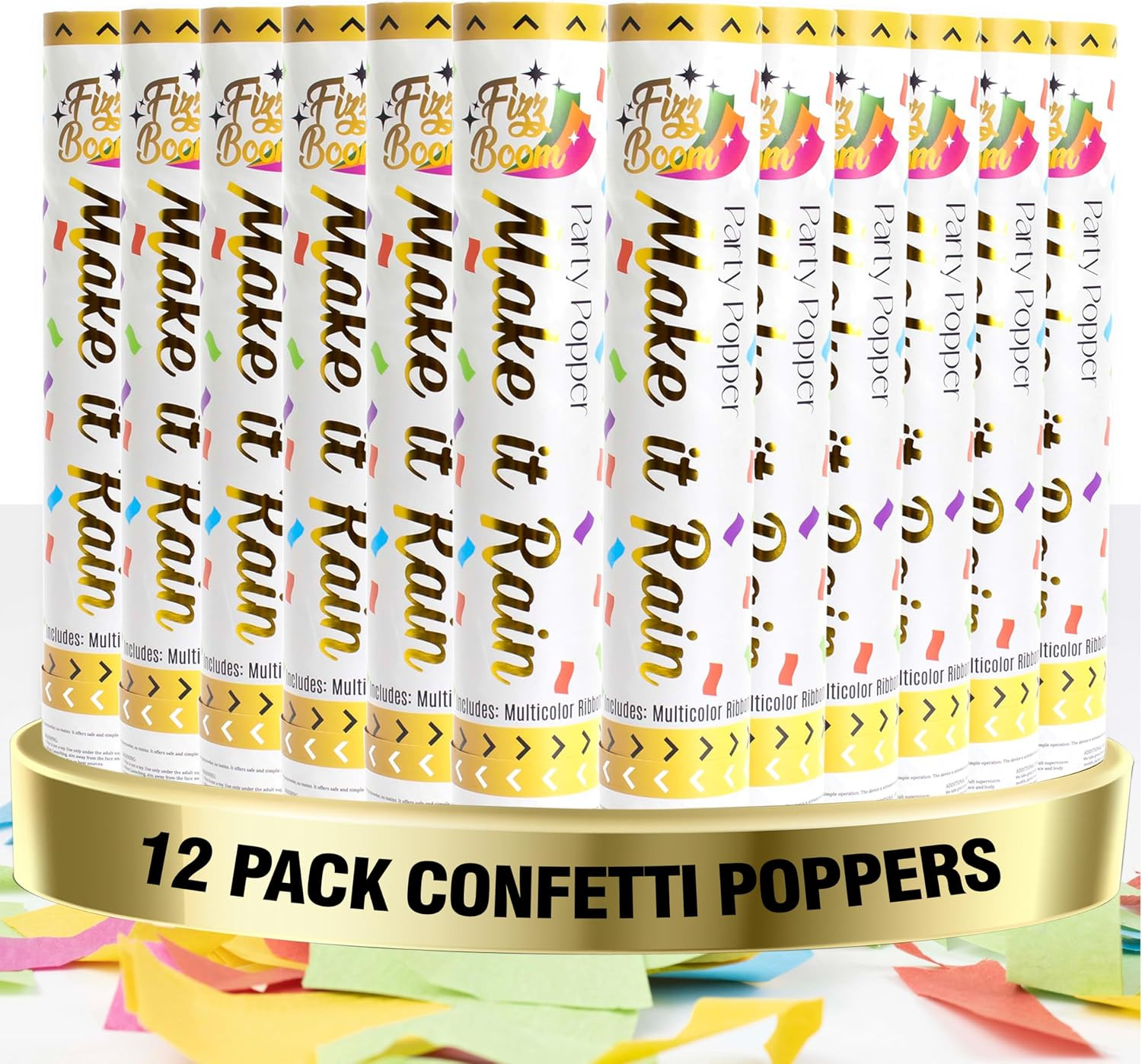 12 Pack 12 Inch Confetti Poppers, Biodegradable Confetti Popper Set for Wedding,