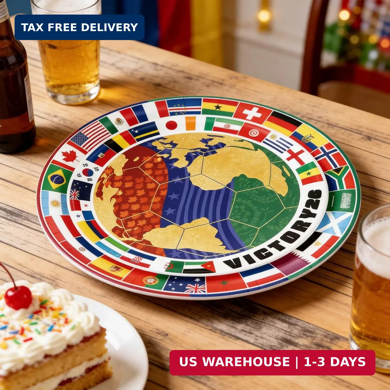 20Pcs 2026 World Soccer Match Theme Paper Plate Set 9 Inch Disposable Party Plat