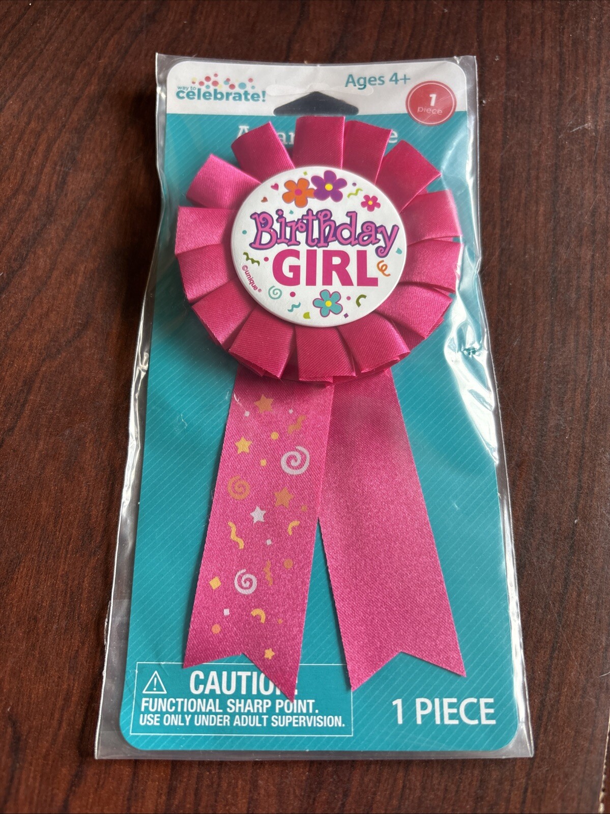 Way To Celebrate Birthday Pink Girl Ribbon Award Badge Pin Keepsake Gift NWT