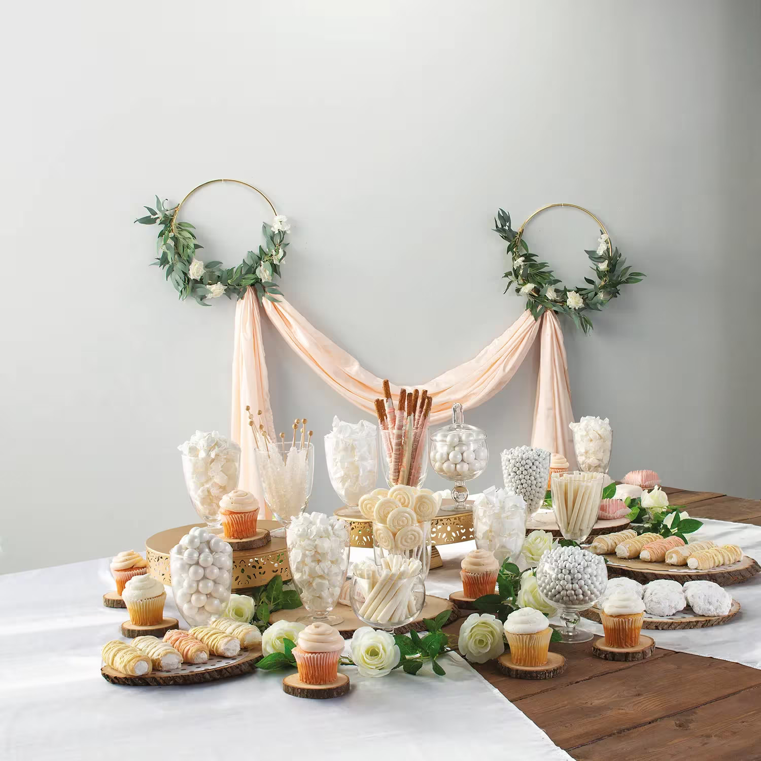 Bulk 6 Pc. Premium Gold Hoop Decorations with White Roses