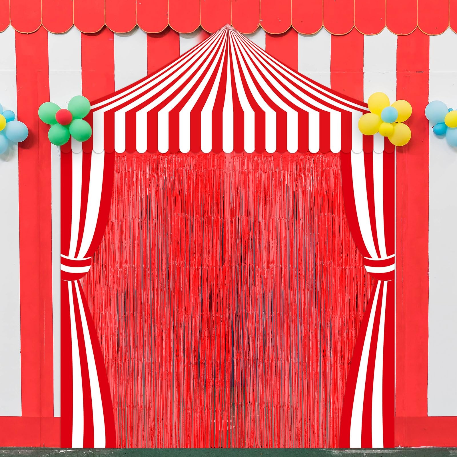 5 PCS Carnival Circus Tent Party Decorations Set Tinsel Fringe Backdrop Red