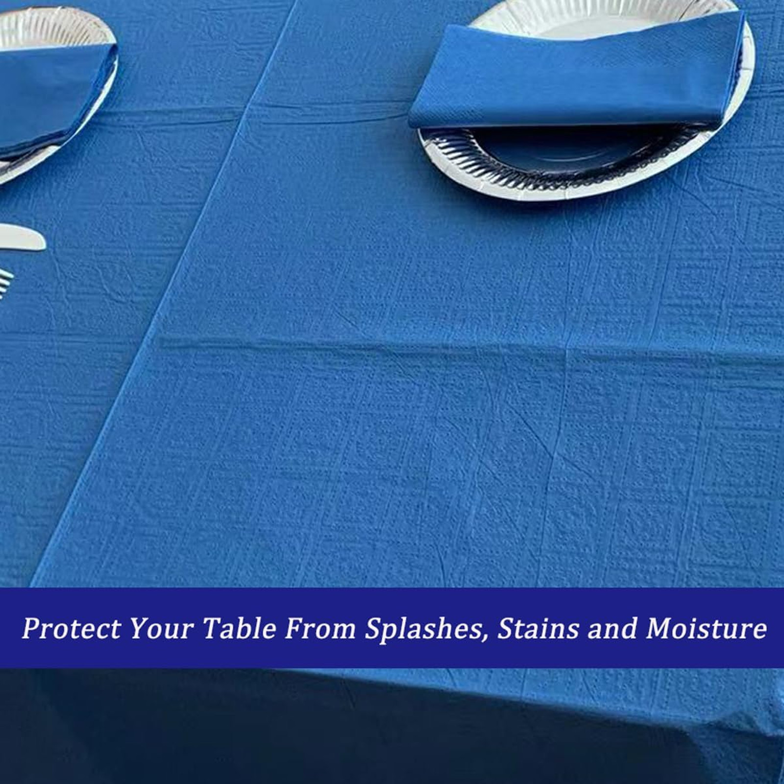 Blue Square Tablecloths 54×54 Inch Disposable Waterproof 3-Ply Paper Plastic