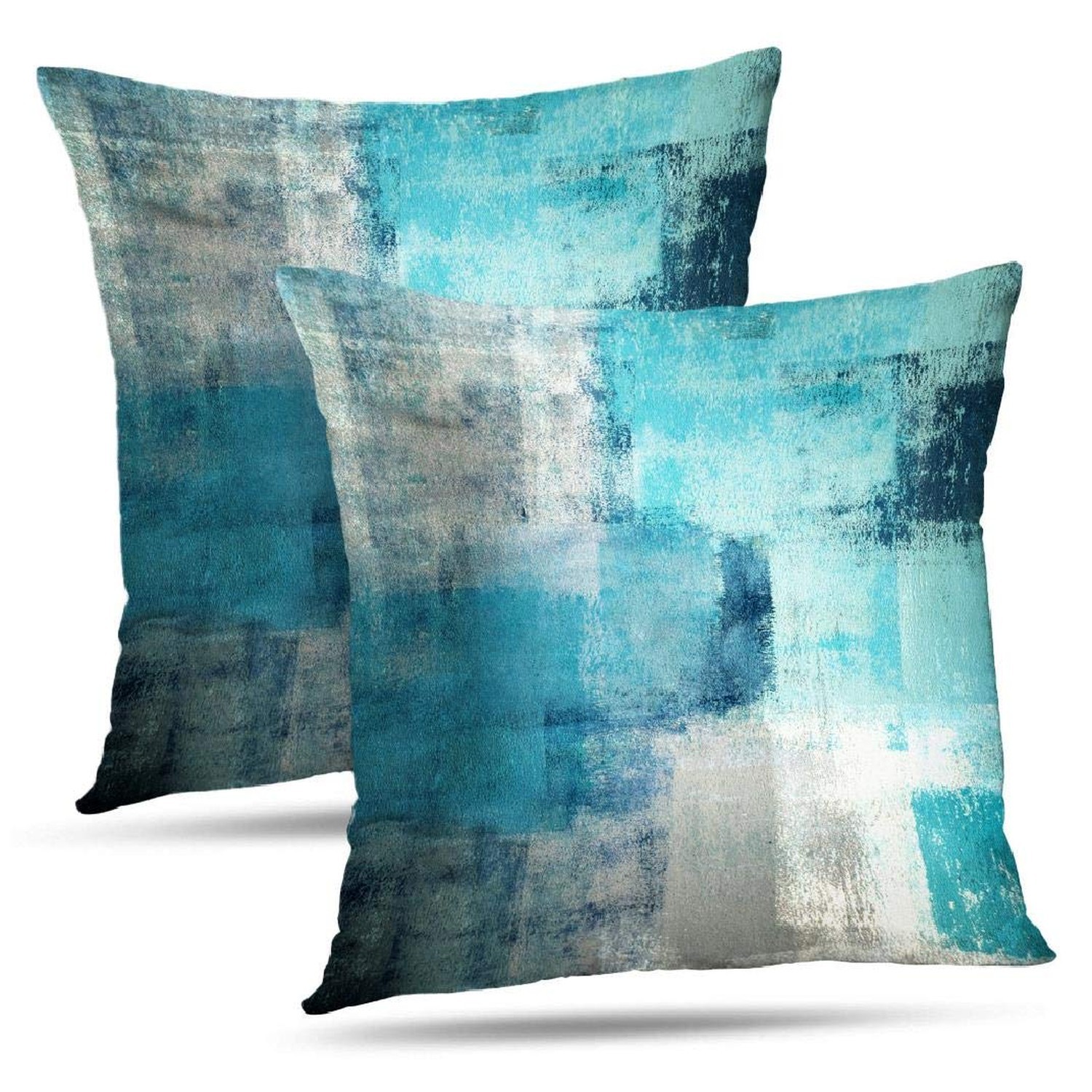 Set of 2 Turquoise and Grey Art Artwork Contemporary Decorative Gray Home Dec…