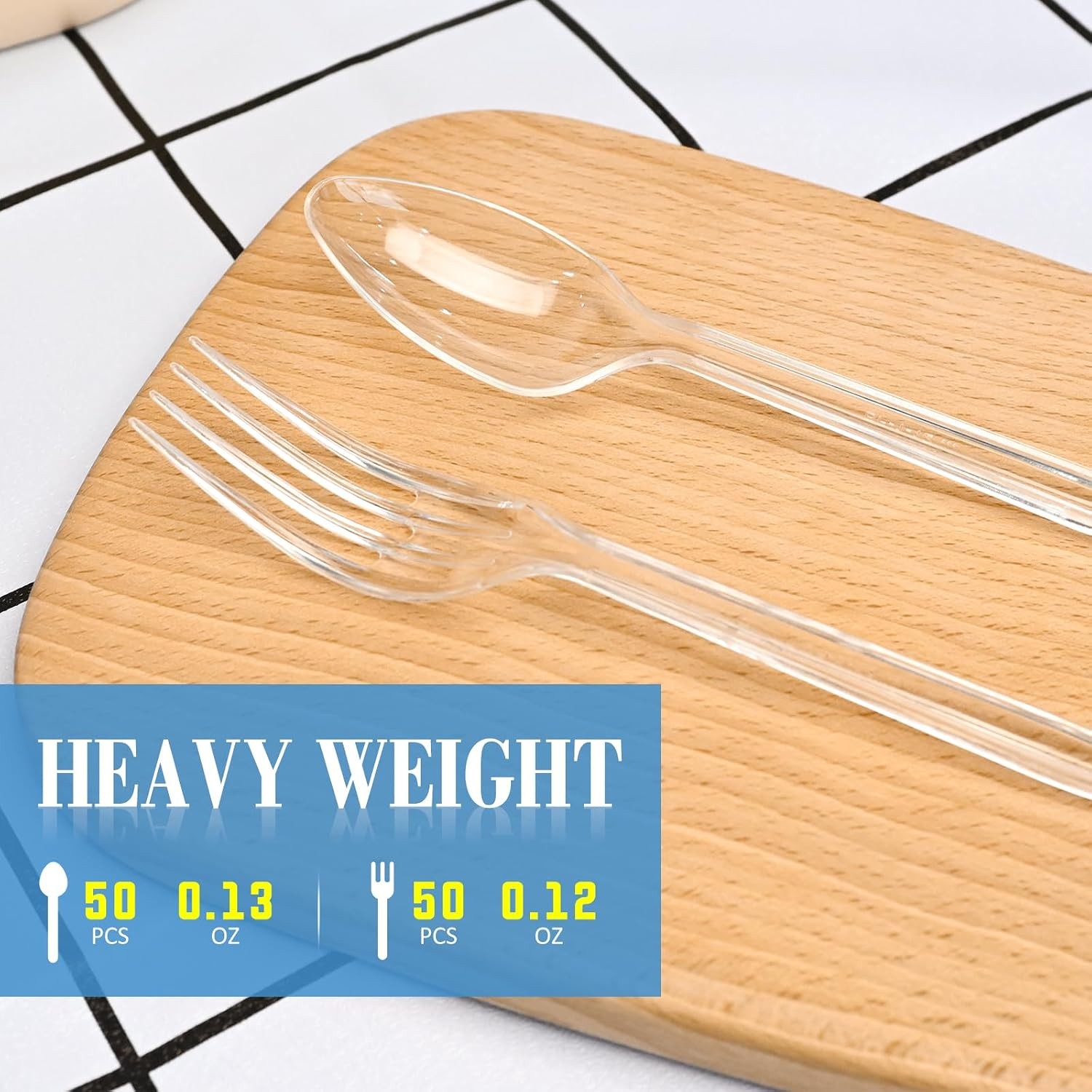 100 Count Heavy Duty Plastic Silverware, 50 Forks & 50 Spoons | Disposable