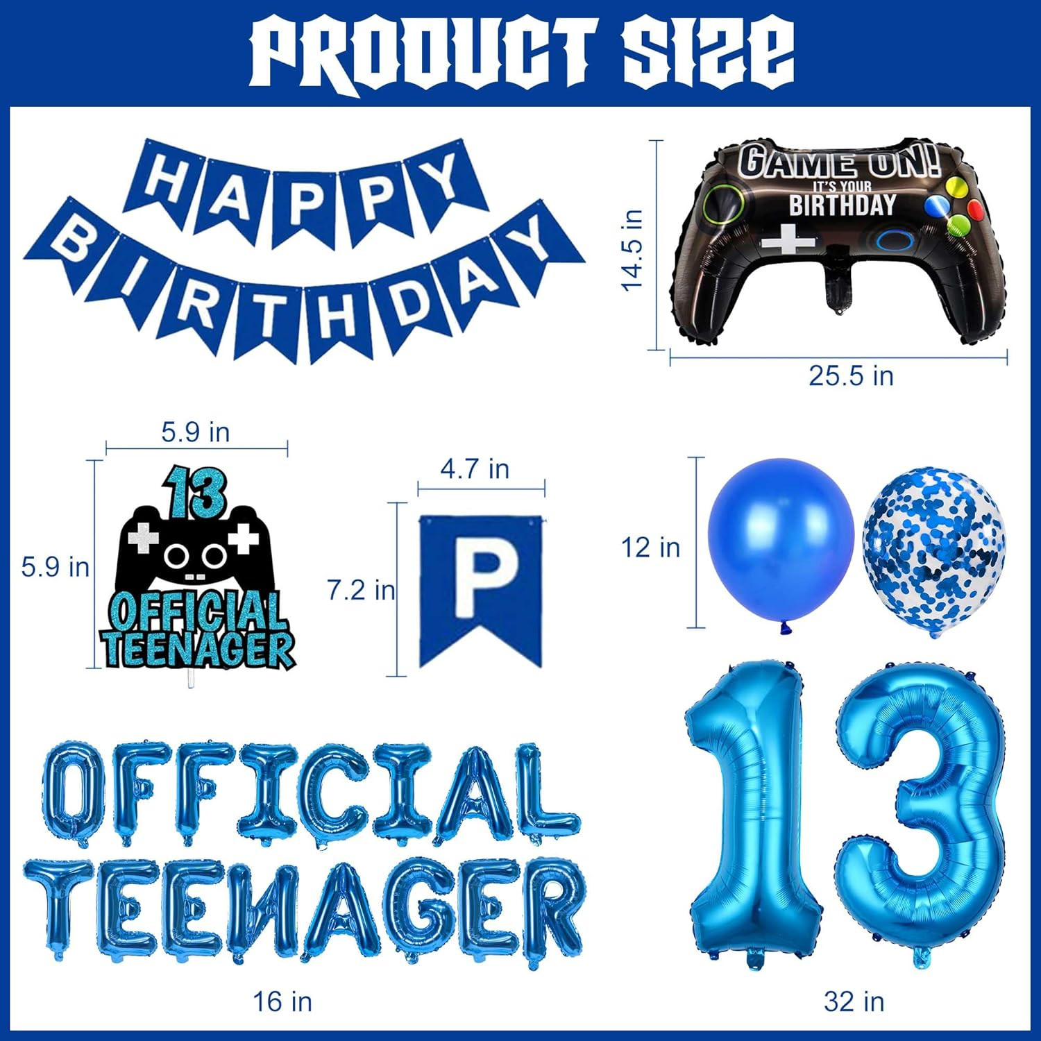 13Th Birthday Decorations Boy Blue – 40 Pcs Official Teenager Balloons, Happy Bi