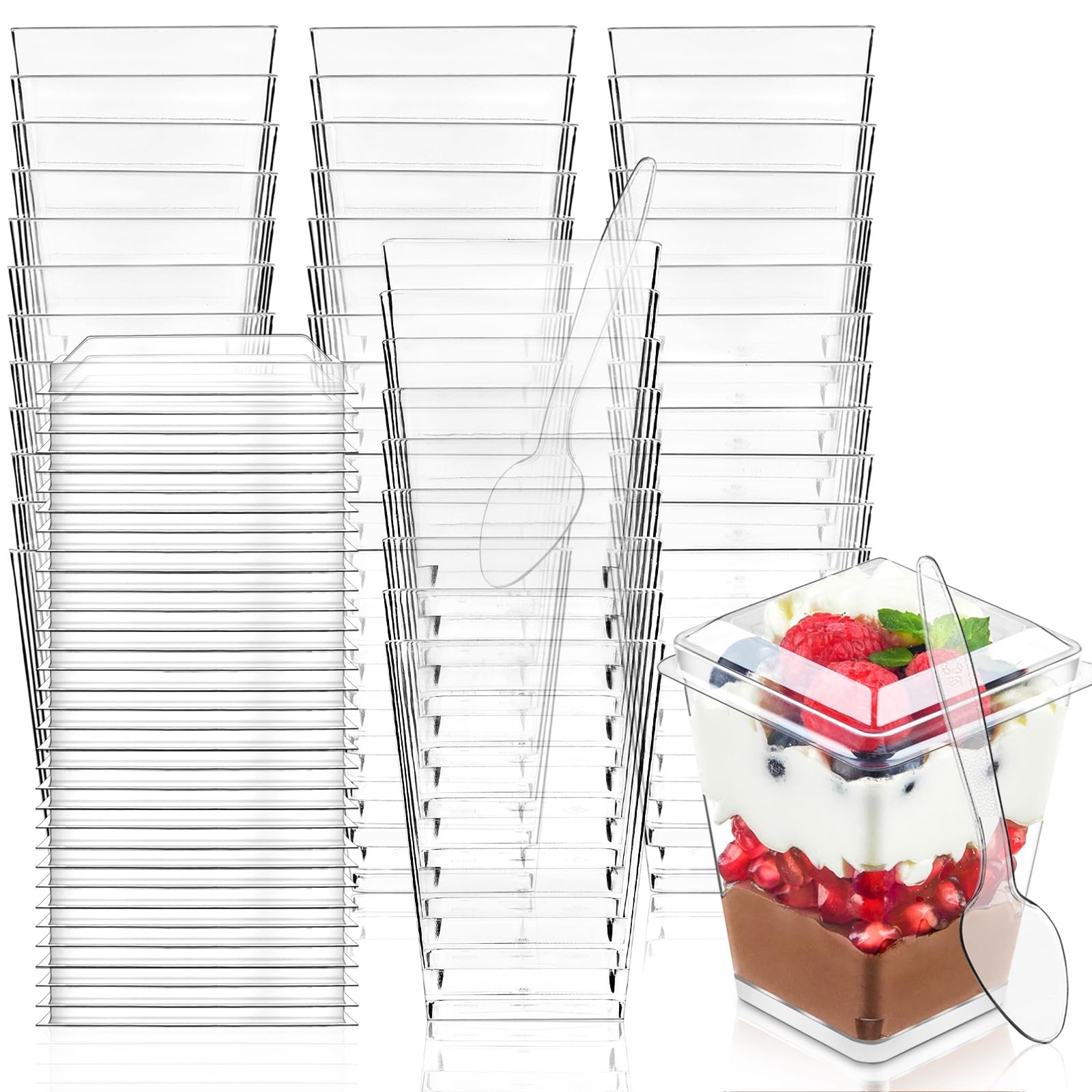 100 Pack 5 oz Plastic Dessert Cups with Lids Spoons Clear Parfait Cups 5oz