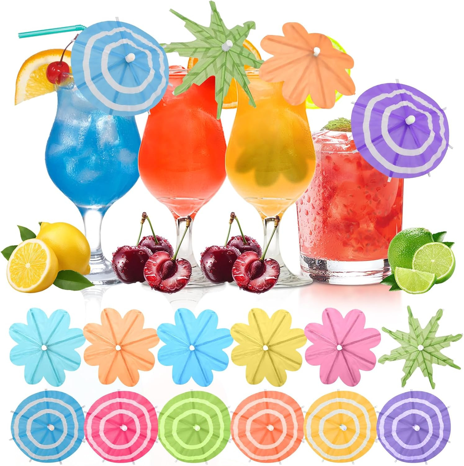 【150 PCS – 3 Styles】Cocktail Umbrellas Picks, Mini Drink Umbrella Toothpicks for