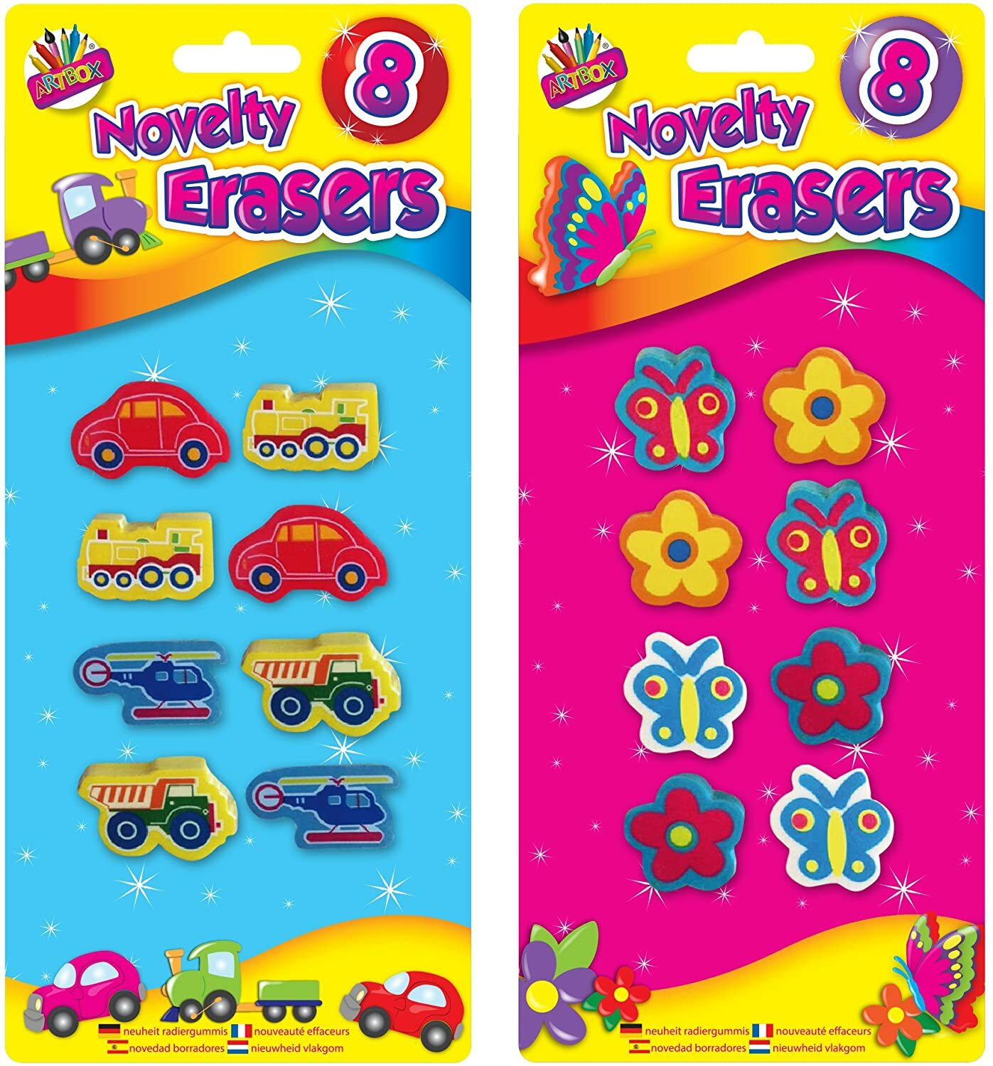 Tallon Artbox 4174 Novelty Erasers Childrens Flowers & Ladybirds/Transport- 16pk