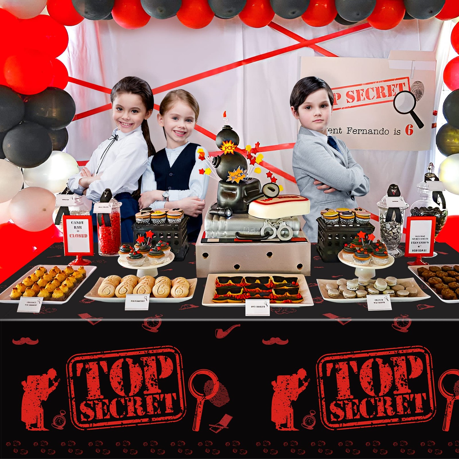 K1tpde 3PCS Spy Party Tablecloths for Kids Birthday 87×51 inches, Black