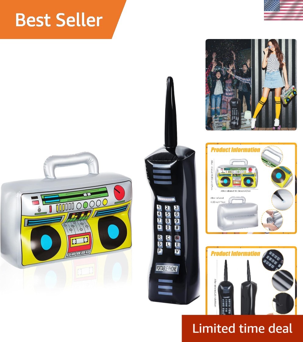 Retro Inflatable Boombox & Cell Phone Props – Ideal for Halloween & Photo Booths