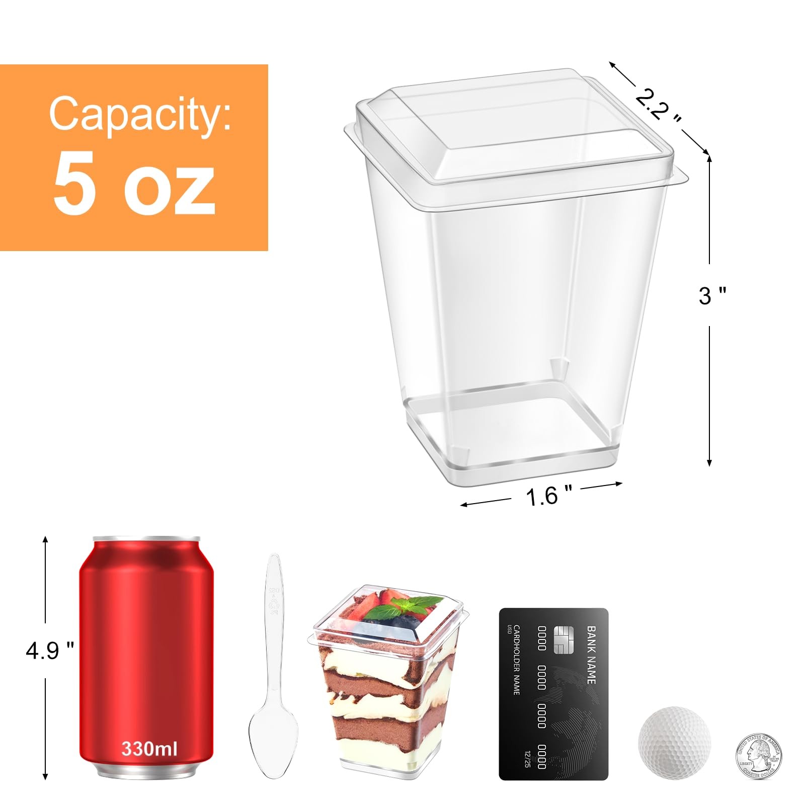 100 Pack 5 oz Plastic Dessert Cups with Lids Spoons Clear Parfait Cups 5oz