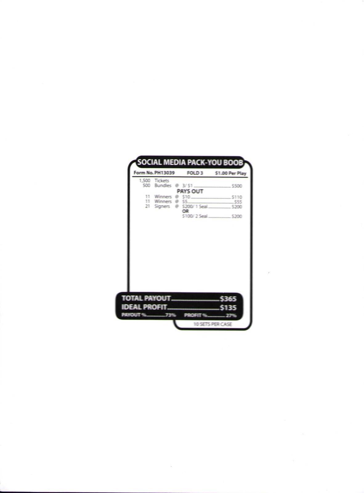 Pull Tab Ticket -Jars – Game – Holder – 2 PACK – You Boob – 500 ct ea