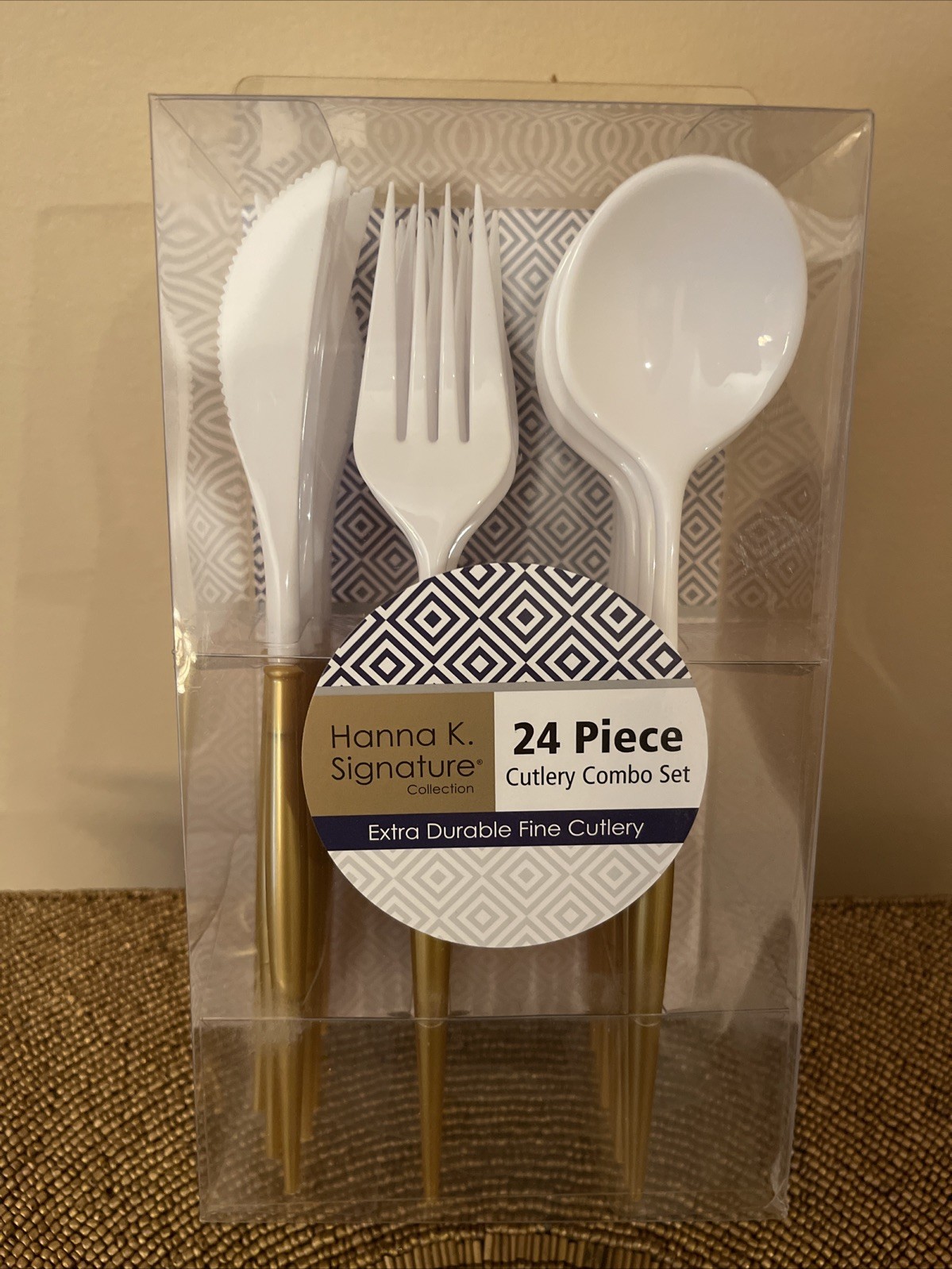 Hannah K. Signature Collection Plastic Combo | Pack of 24 Cutlery White / Gold