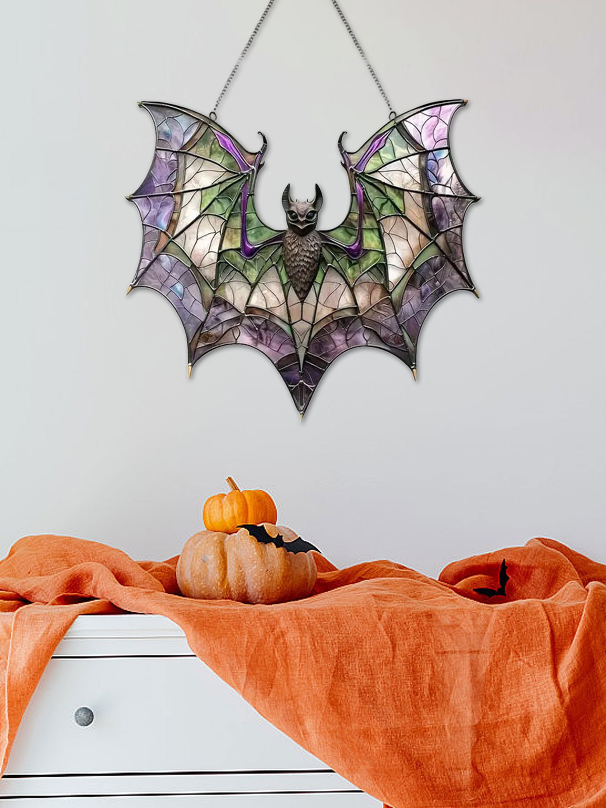 Contemporary Acrylic Bat Suncatcher Halloween Decor Home Wall Art Wreath OY
