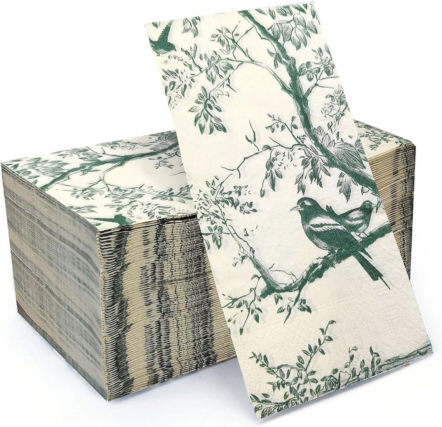 50 Pack Green Toile Paper Napkins, Special Birds and Tree Decorative Disposable