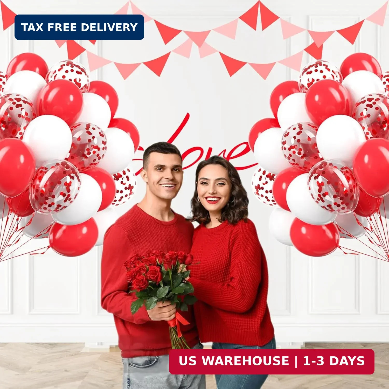 60pcs Red and White Balloons 12inch with White Red Confetti Balloons for Wedding