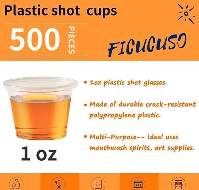 500 Count -1 oz Disposable Shot Glasses,Shatterproof No Lids, 1oz Jello Shot