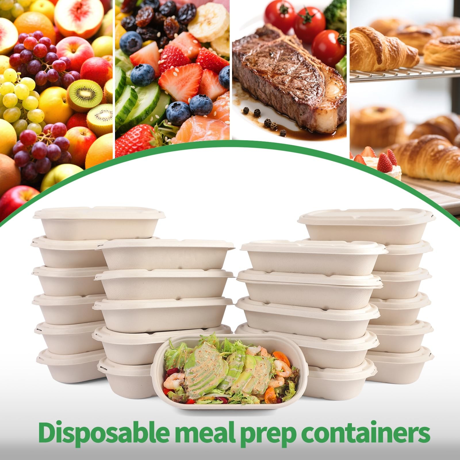 50Pcs(24oz) Disposable Meal Prep Food Containers with Lids,Lunch Salads Micro…