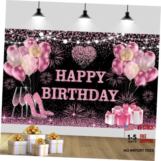 Happy Birthday Party Photography Backdrops Backgrounds | 180×120 cm, Pink Gold
