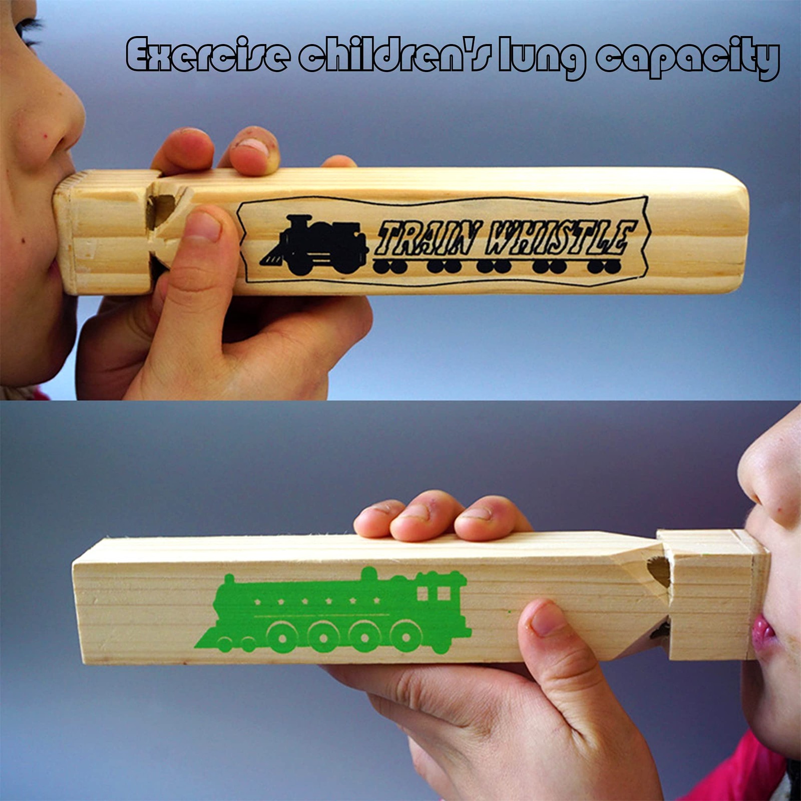 Solid Wood Train Whistle 4 Tones, Noisemaker Toys and Conductor Whistle for Birt
