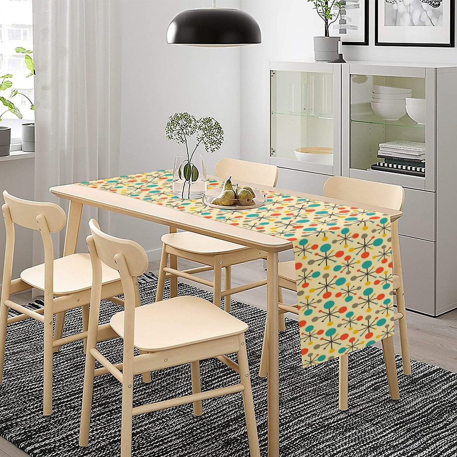 Mid Century Table Runner, Modern Atomic Pattern Absctract Geometric Retro 1950S